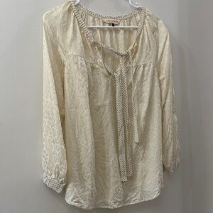 Rebecca Taylor Cream Blouse with Polka Dot Tie- size 6 - 100% silk
